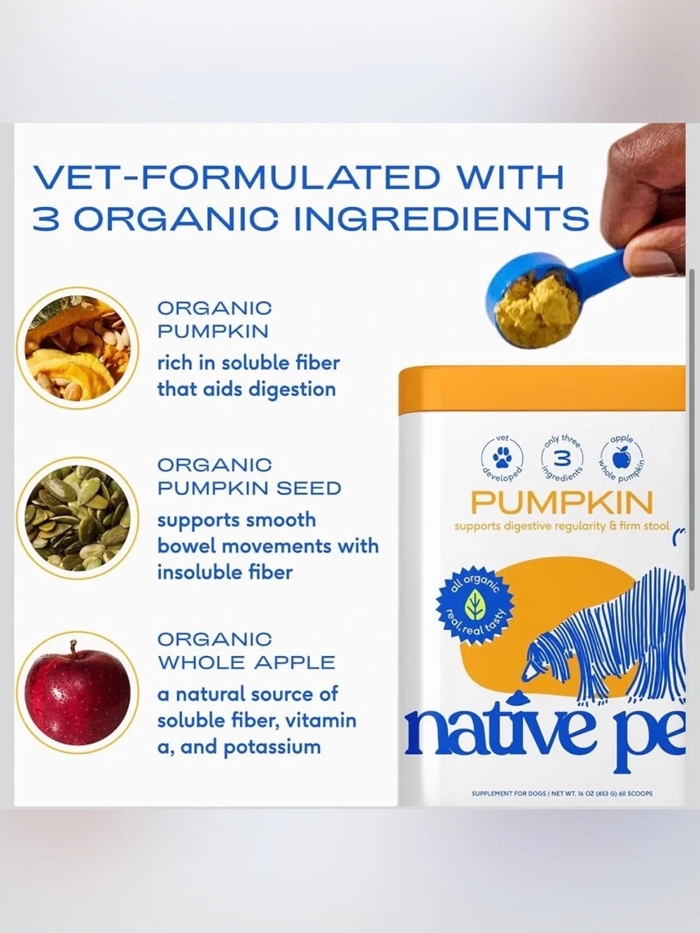 Native Pet Pumpkin for Dogs - Organic Dog Food Topper Powder - 03/11/27